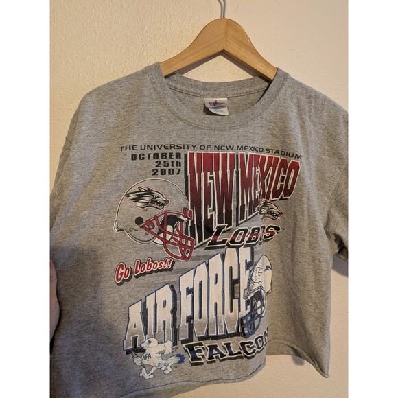 New Mexico lobos air force falcons football cropped top gray tee shirt size L - Picture 4 of 6